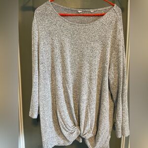 Cozy Long-Sleeve Knot Front Women's Top - Light Gray